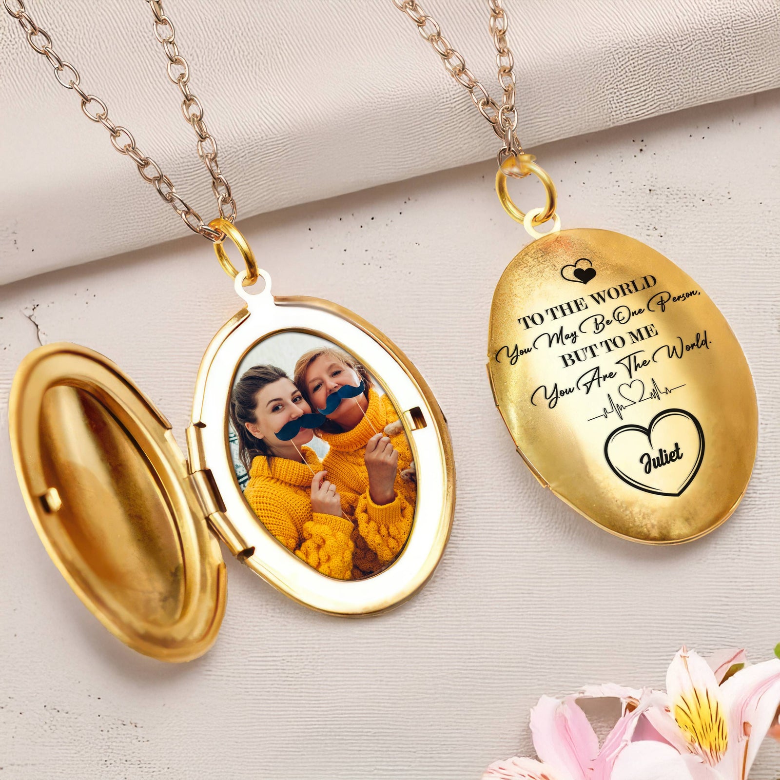 Custom Photo Happy Mother's Day Gift To Me You Are The World Locket Necklace HO82 893658