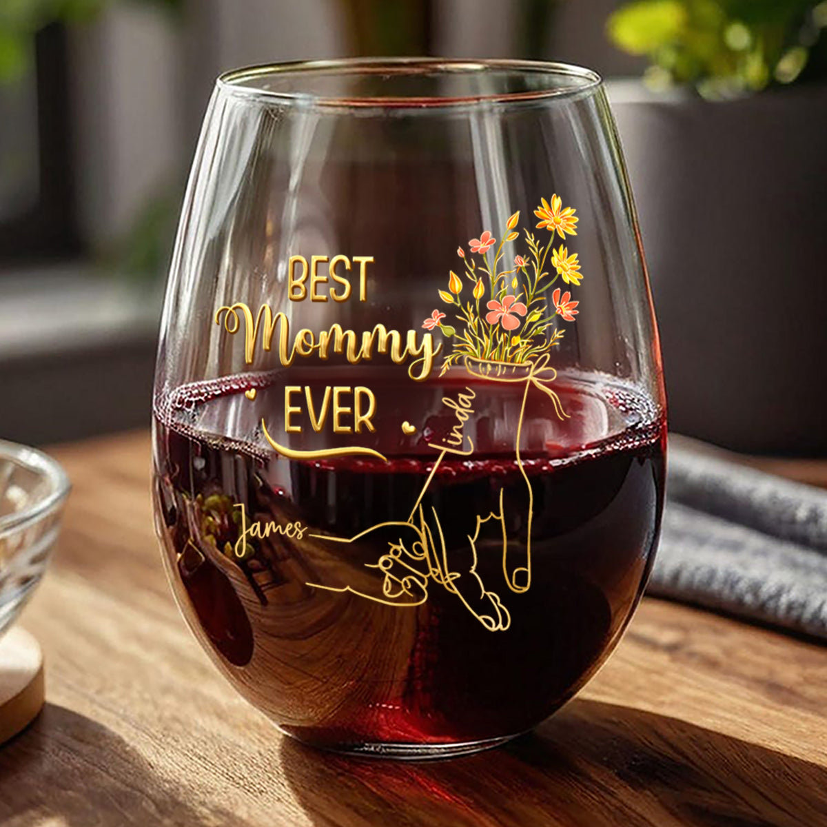 Custom Name Best Mom Ever Hand To Hand Wine Glass Personalized Mother's Day Gift HA75 920720