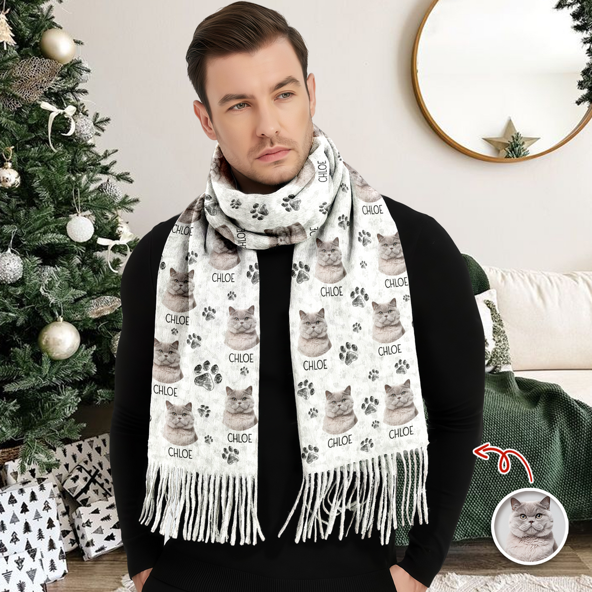 Custom Pet Photo Wool Scarf Gift For Pet Lovers LM32 897665