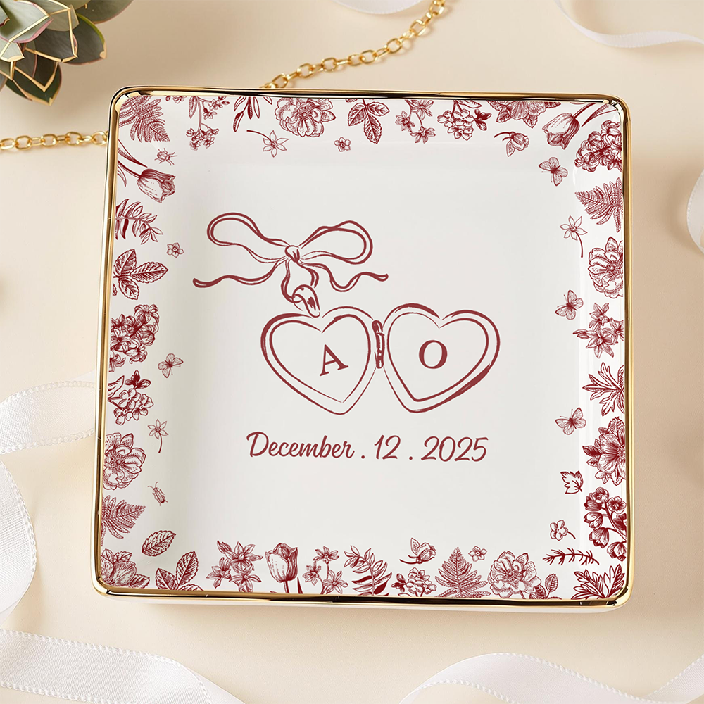 Personalized Toile De Jouy Style Jewelry Dish Wedding Gift for Couple HA75 898406