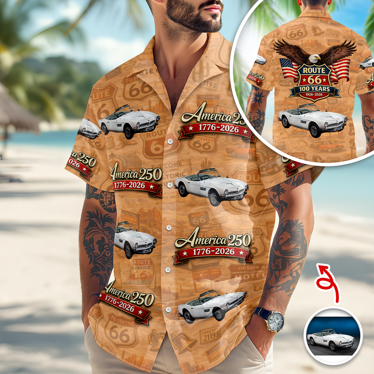 Custom Car Photo 100 Years of Route 66 and America 250th Anniversary Hawaii Shirt CH07 910502
