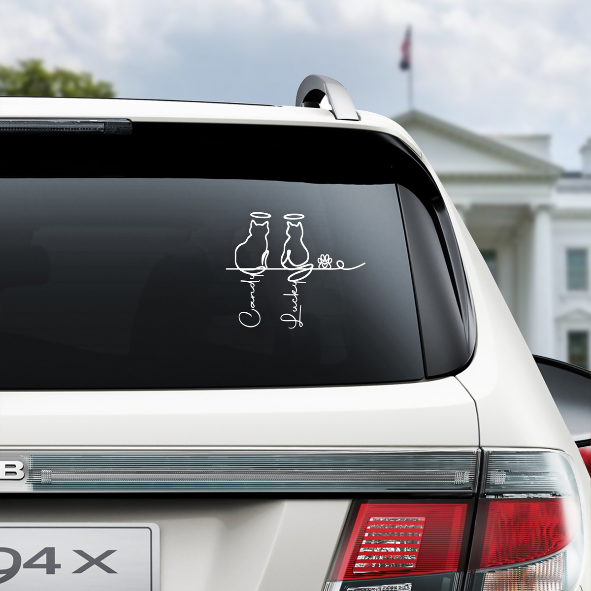 Custom Adorable Dog Cat Line Art - Personalized Car Window Decal Sticker CH07 910292