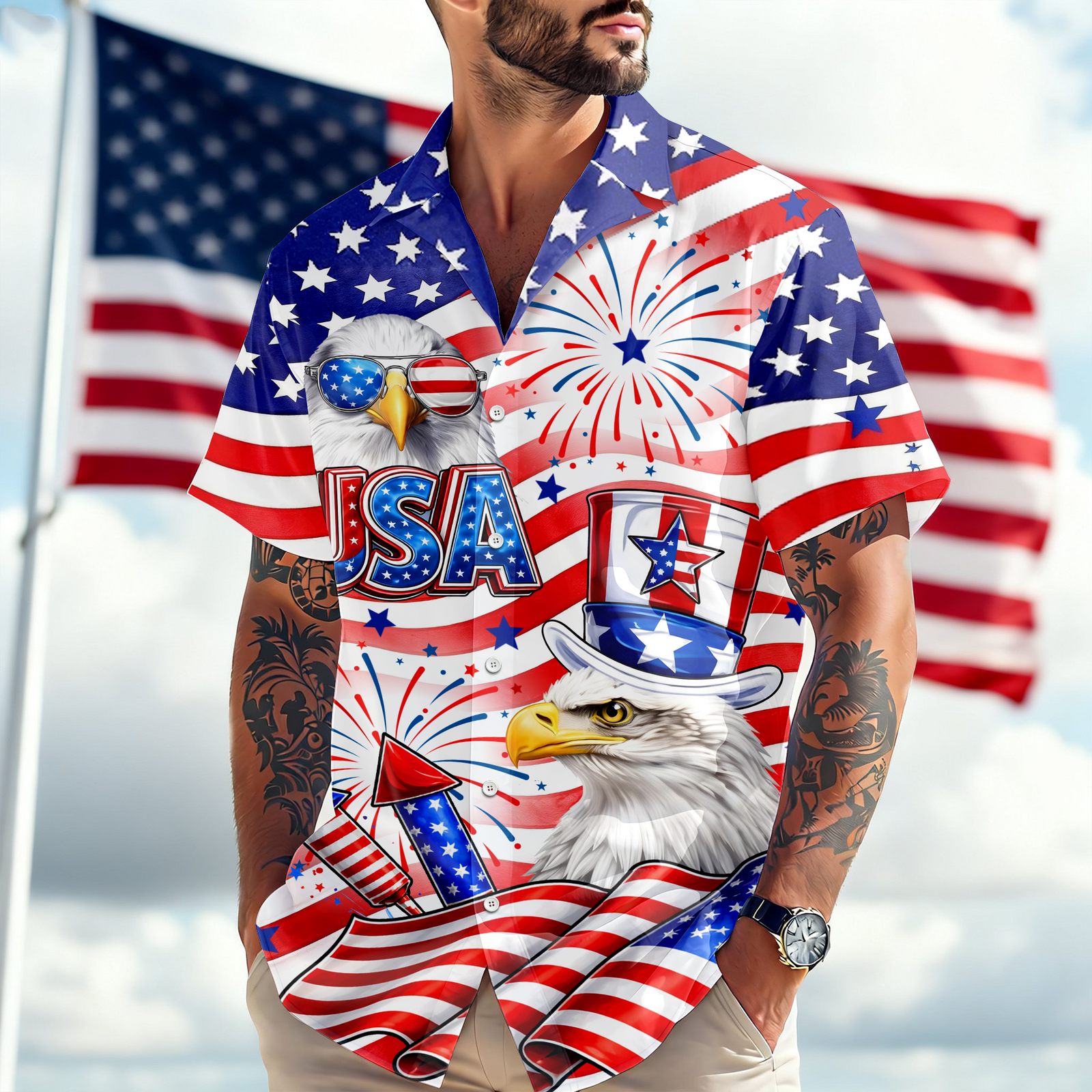 America Flag Eagle Patriotic Hawaii Shirt HA75 921004
