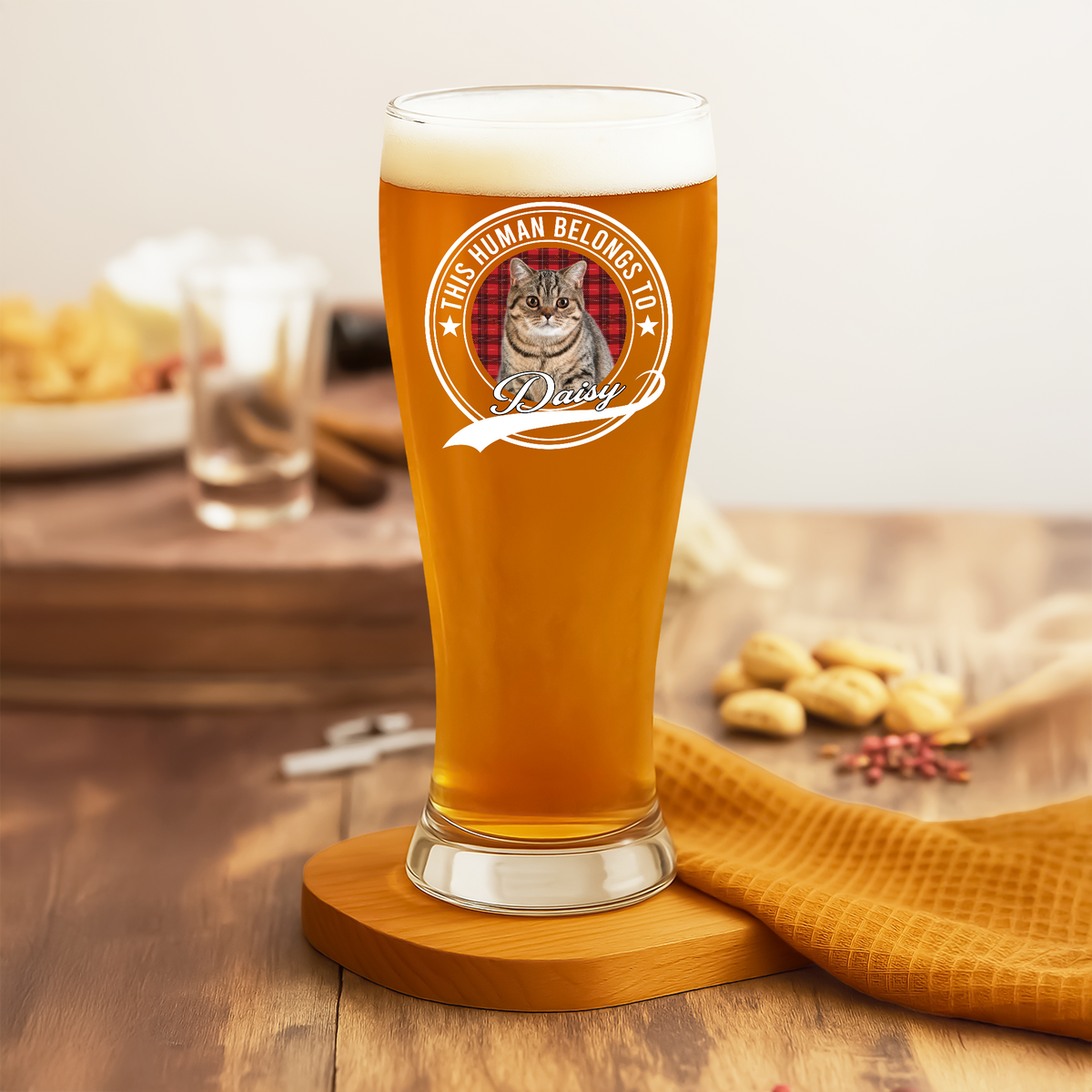 Custom Photo Human Belongs To Dog Cat Pet Pilsner Glass HA75 892886