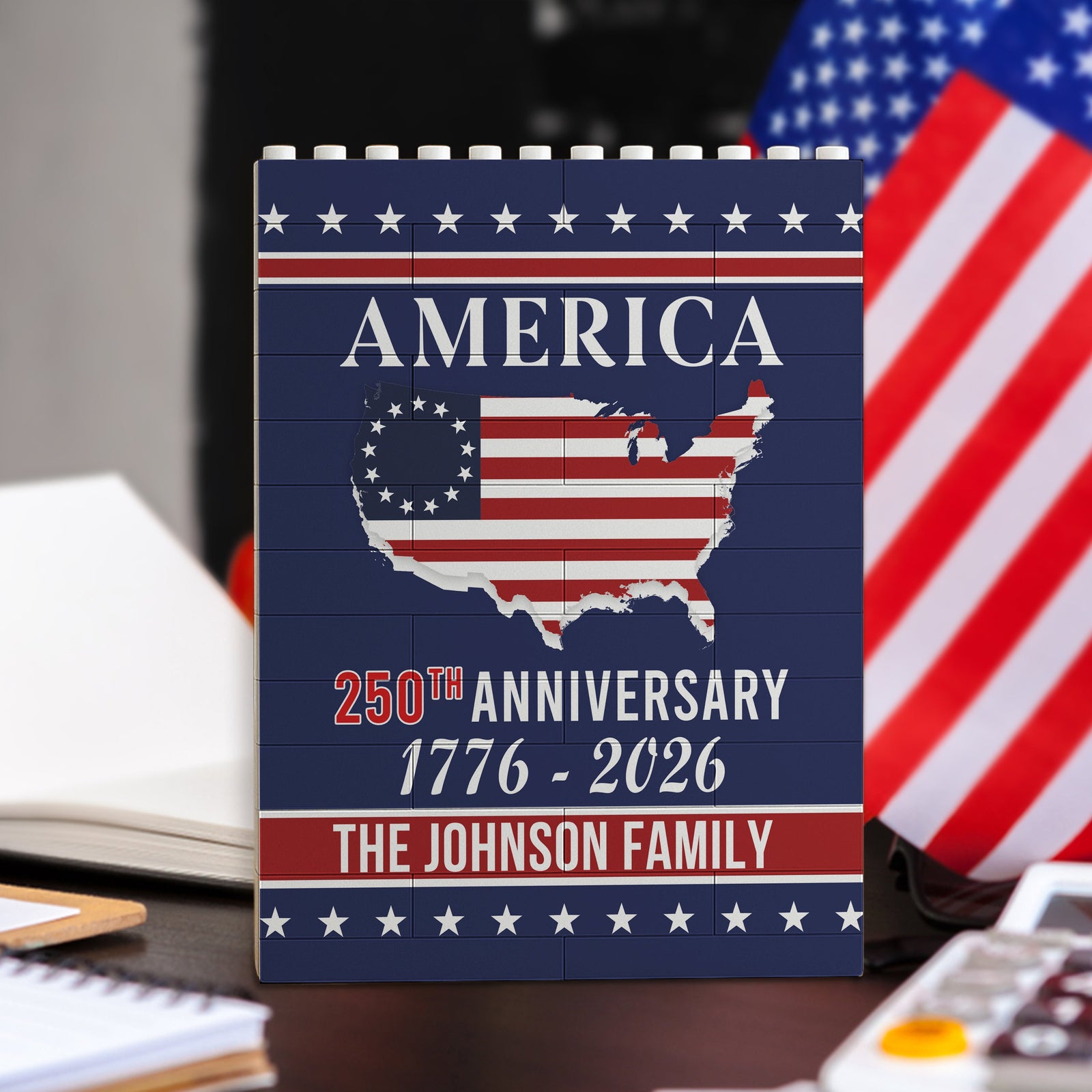 Personalized Family Name America 250th Anniversary Building Brick Blocks HA75 920536