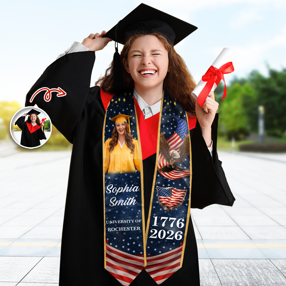 Custom Photo Eagle USA 250 Years 1776-2026 Graduation Stole TH10 898639