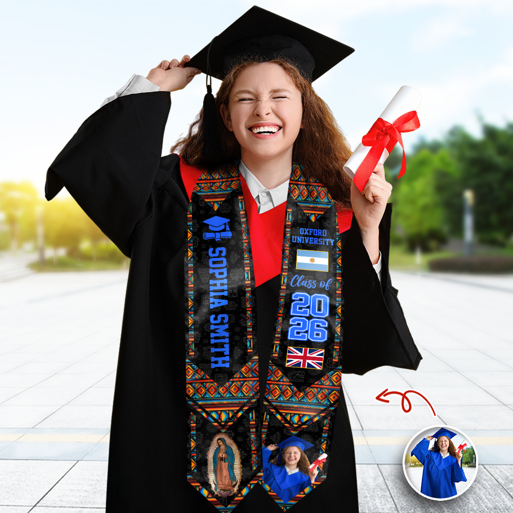 Custom Photo Country Flag Graduation Stole – Class of 2026 Sash LM32 897707