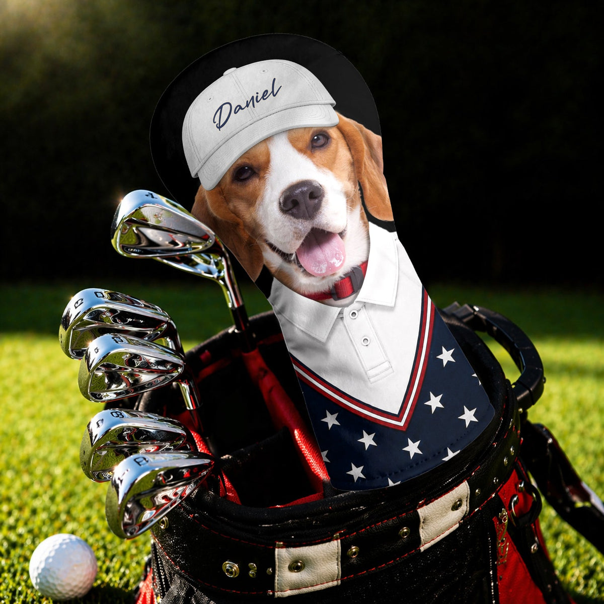Custom Dog Cat Photo Golf Ball Pattern With America Flag Golf Head Cover HO82 902392