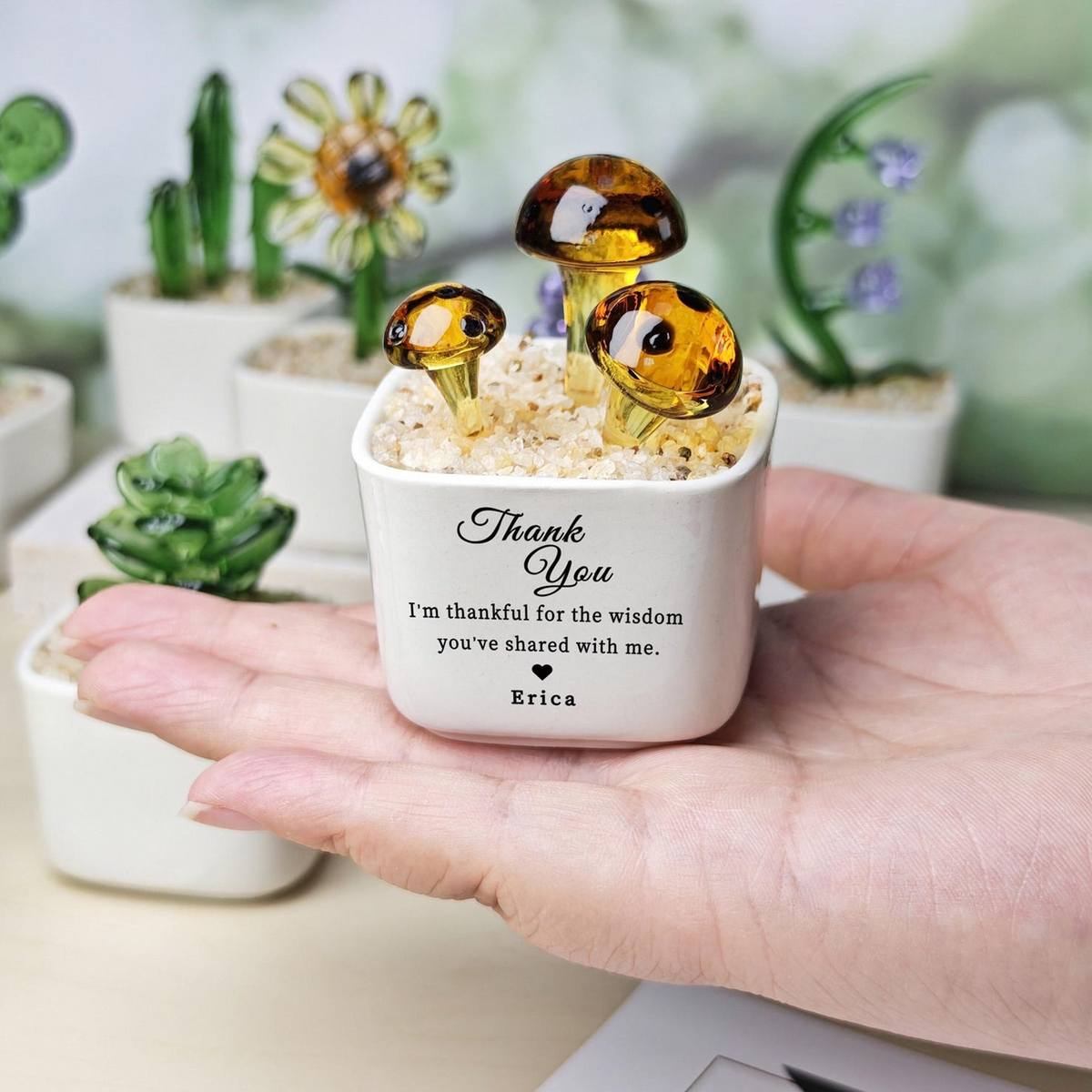 Personalized Thank You for Helping Me Grow Tulip Glass Flower Pot - Teacher Appreciation, Succulent Cactus Figurine, Valentine's Day HO82 901432