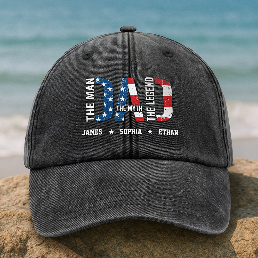 Papa The Man The Myth - Personalized Washed Denim Baseball Cap CH07 896016