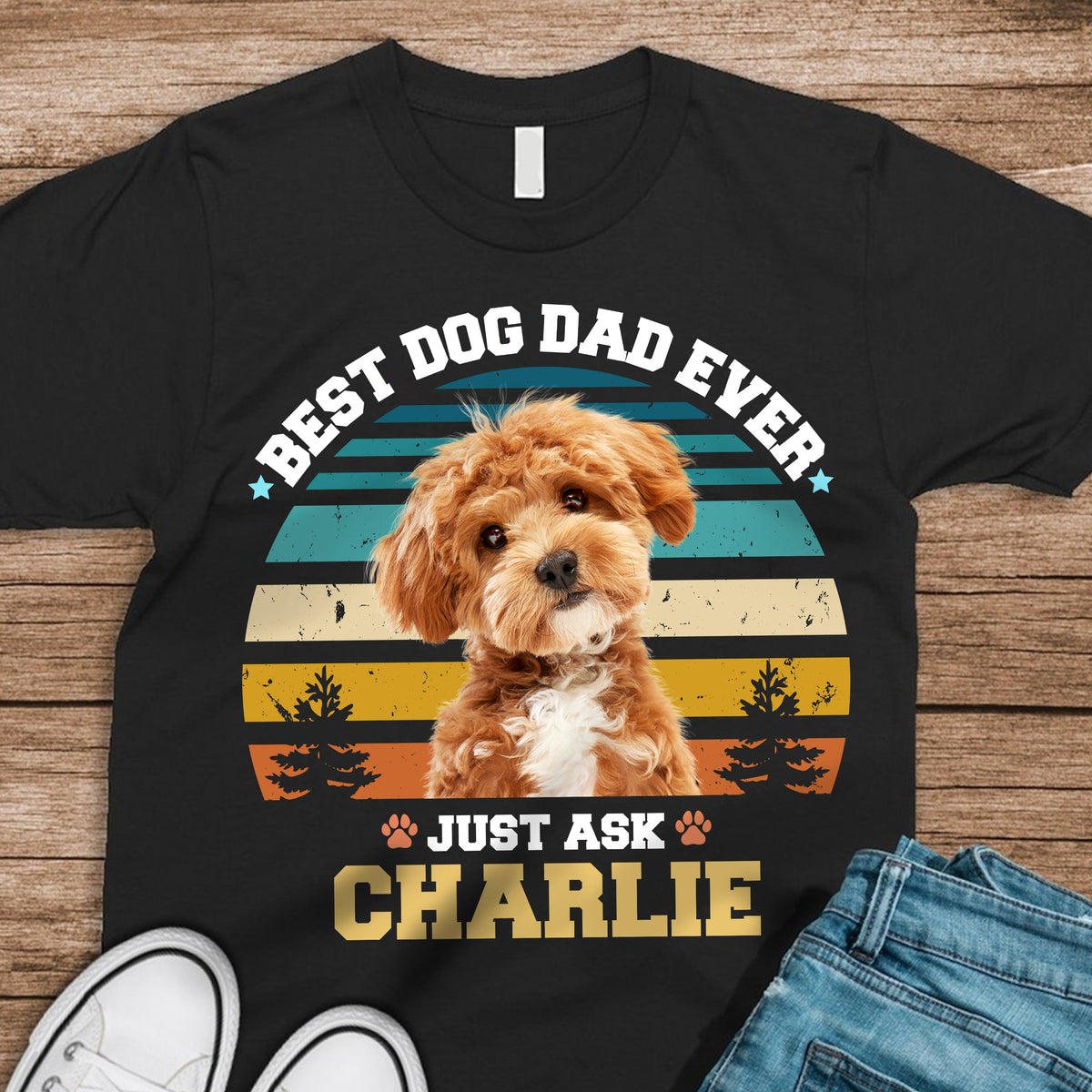 Custom Photo Best Dog Dad Ever Custom Dog Face Photo Retro Shirt CH07 896024
