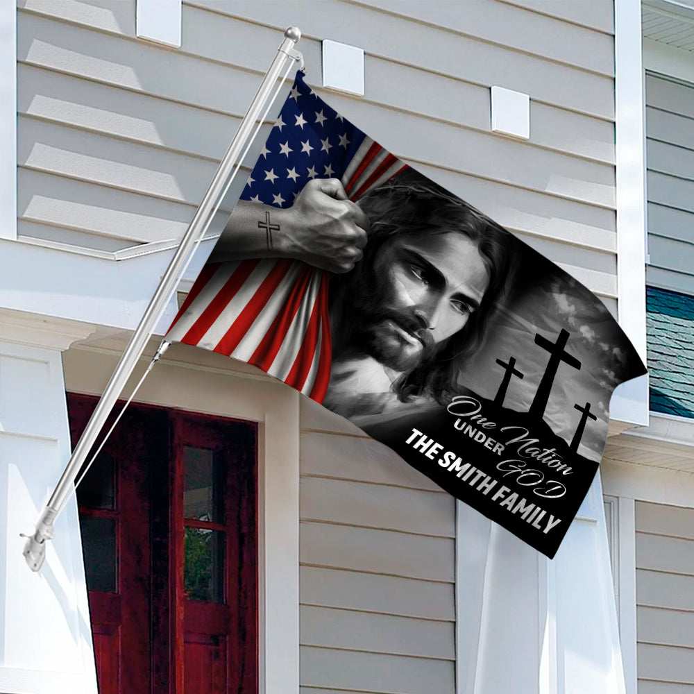 Personalized Family Name One Nation Under God Banner House Flag HA75 898192