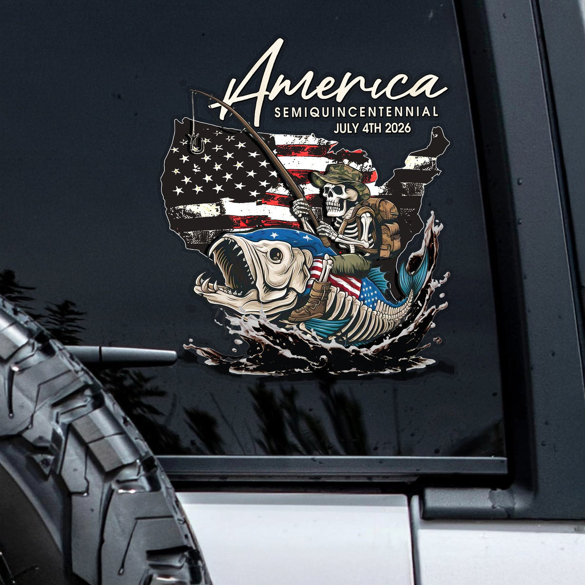 Bass Fishing Flag America Semiquincentennial July 4th 2026 Car Window Decal Sticker LM32 899227