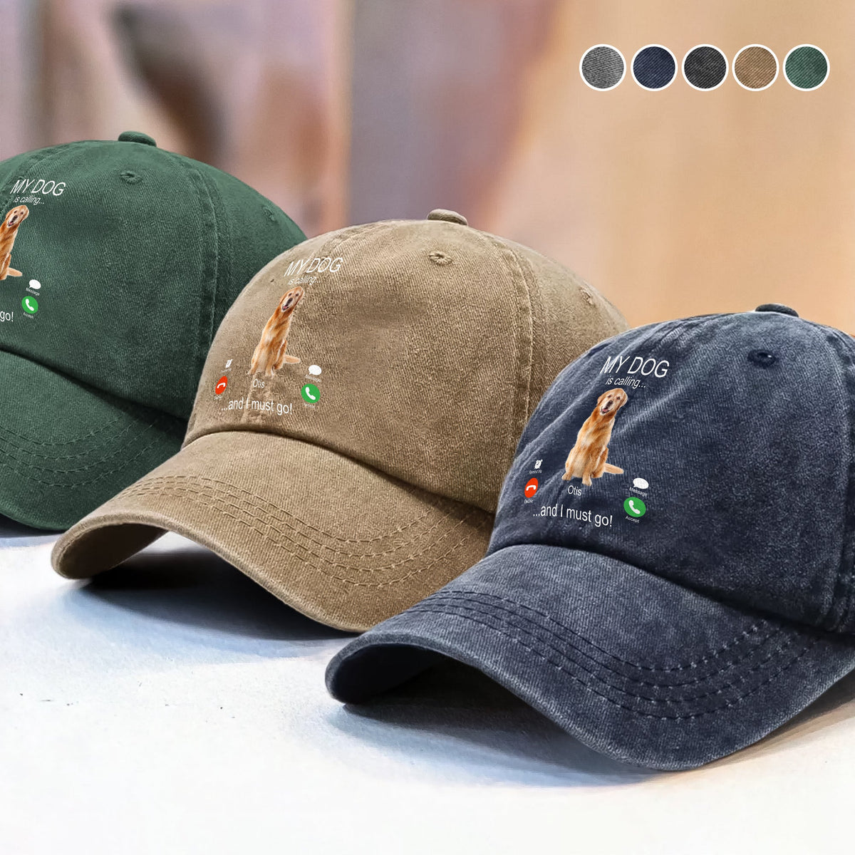 Custom Photo My Dog Is Calling Washed Denim Baseball Cap For Dog Lovers LM32 895113