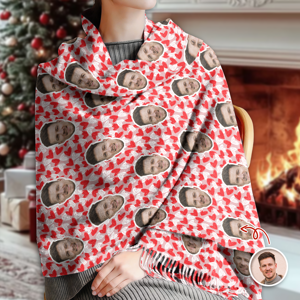 Custom Photo Wool Scarf Gift For Him, Her, Valentine LM32 897667