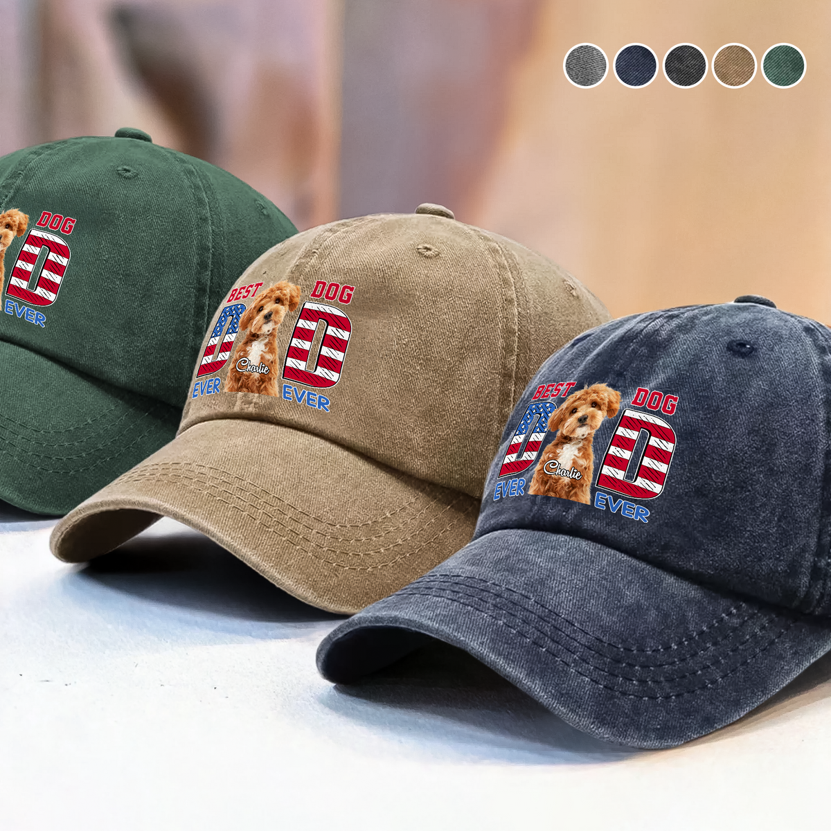Best Dog Dad Ever Ever 4th Of July Personalized Washed Denim Baseball Cap CH07 896052