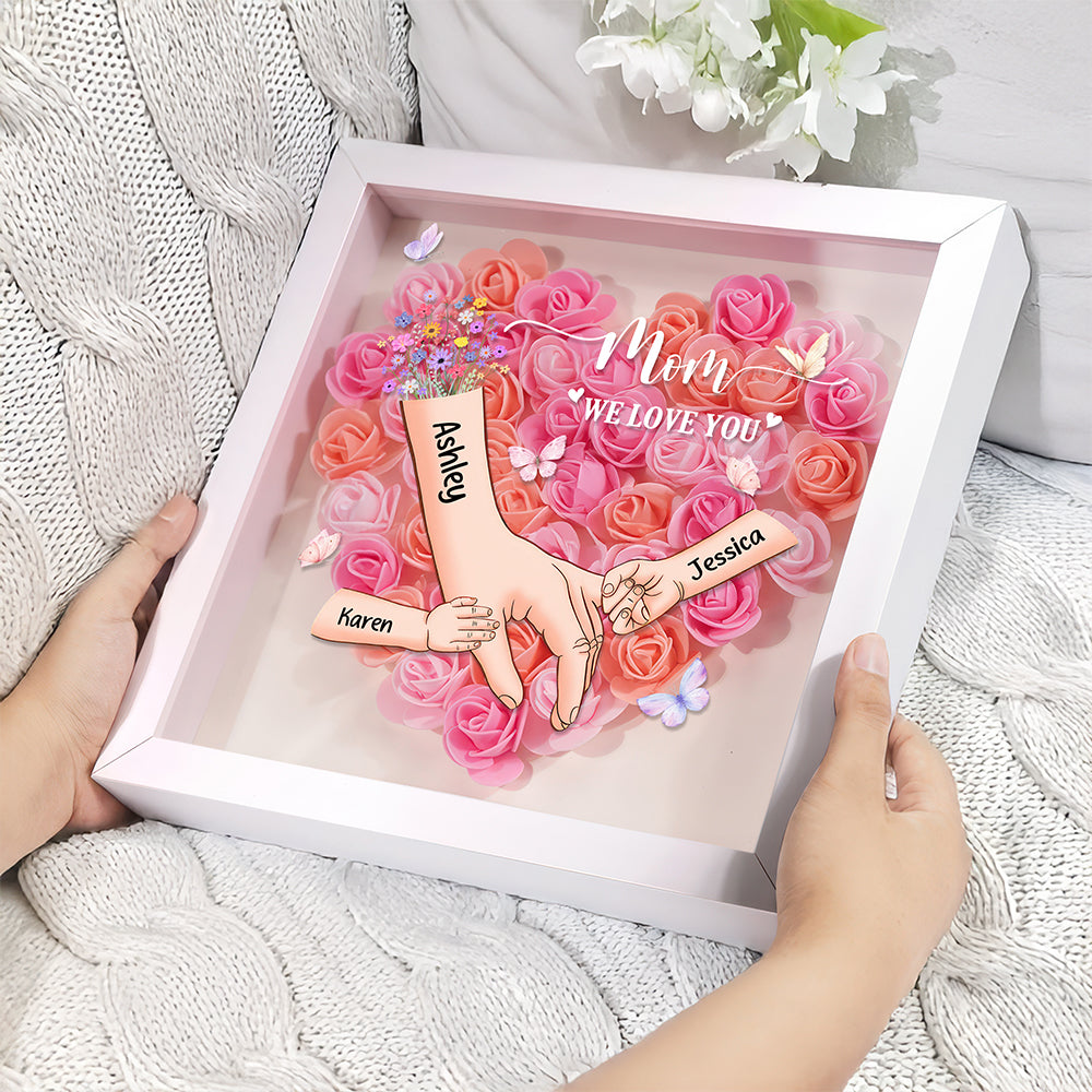Custom Name Mommy And Kids Hands Mother's Day Heart Flower Shadow Box HO82 893592