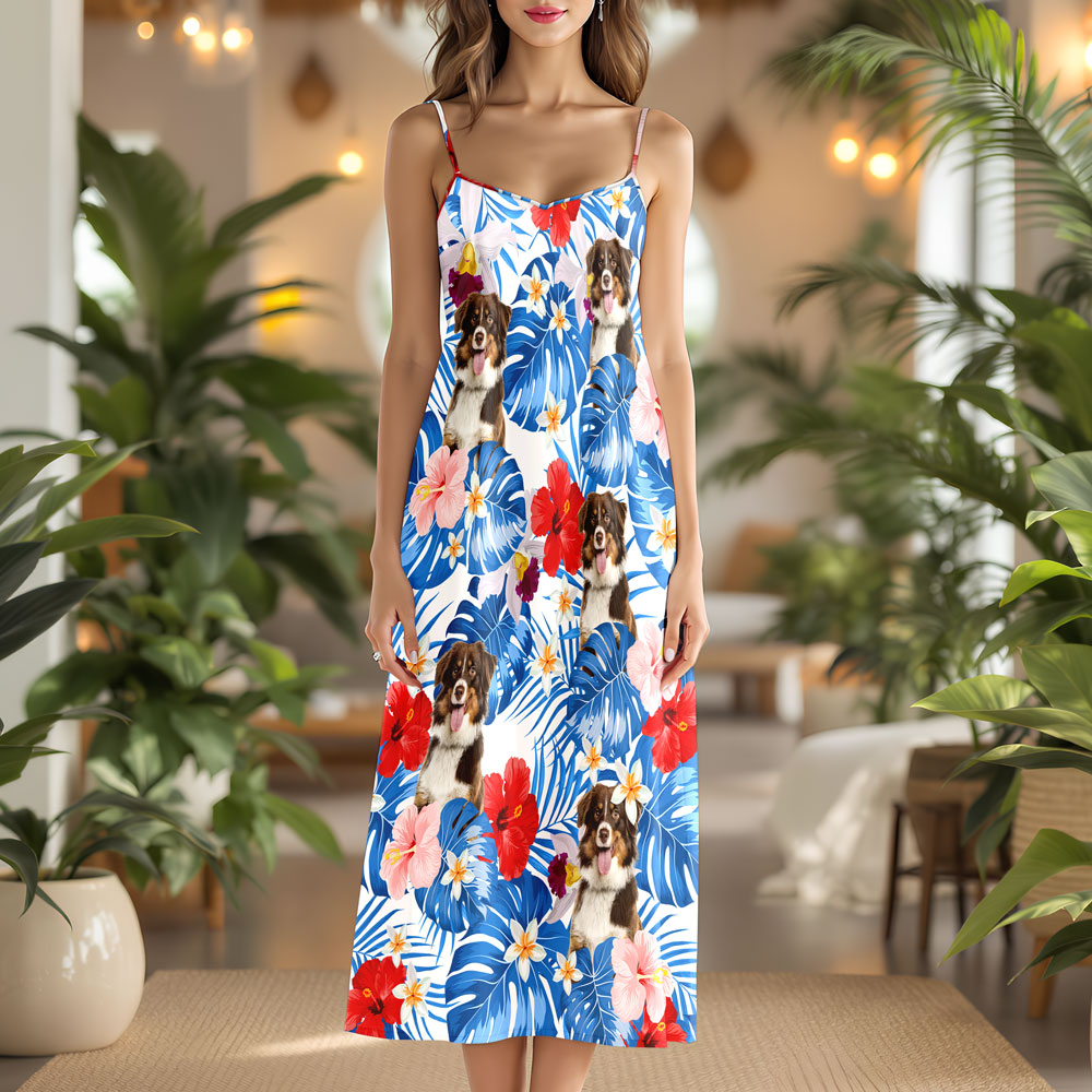 Custom Photo Dog Women's V-Neck Cami Maxi Dress HO82 893616
