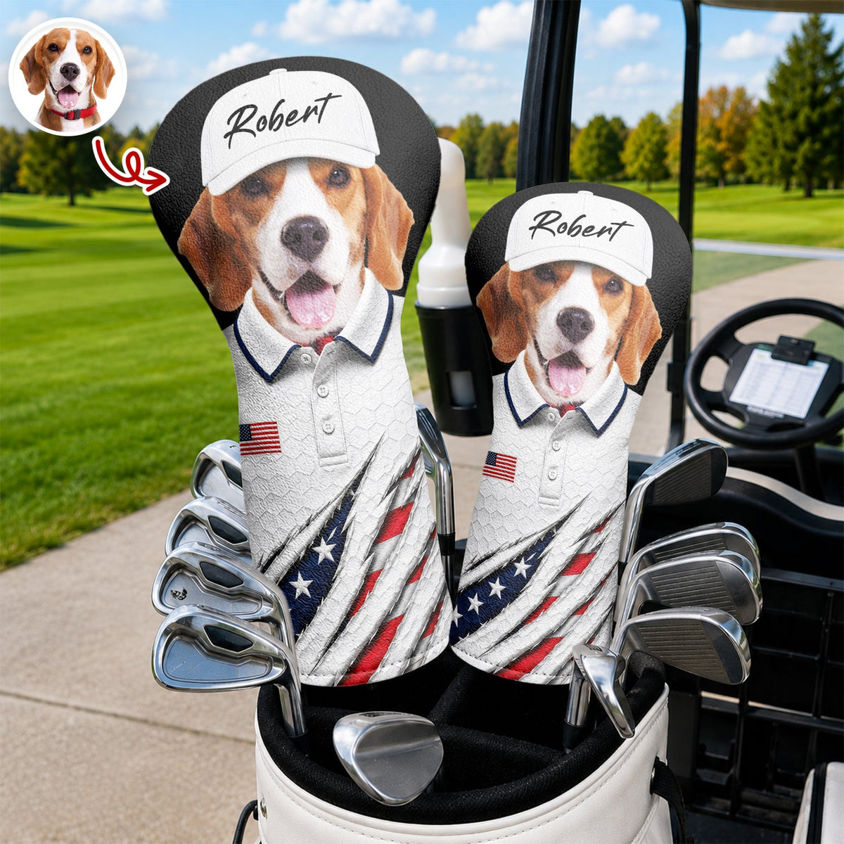 Custom Dog Cat Photo Golf Ball Pattern With America Flag Golf Head Cover HO82 902376