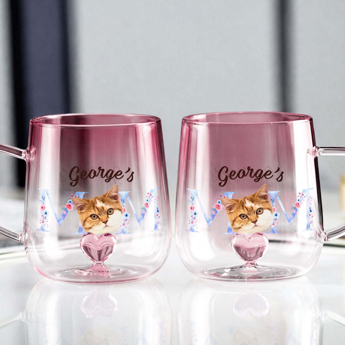 Custom Photo Mom With Floral Pink Gradient Glass Mug - Gift For Grandma, Mom, Mother's Day HO82 901762