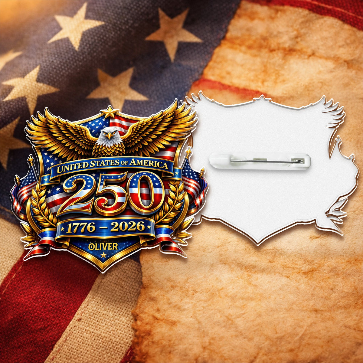 Personalized America 250th Anniversary Patriot Eagle Acrylic Pin HA75 920980