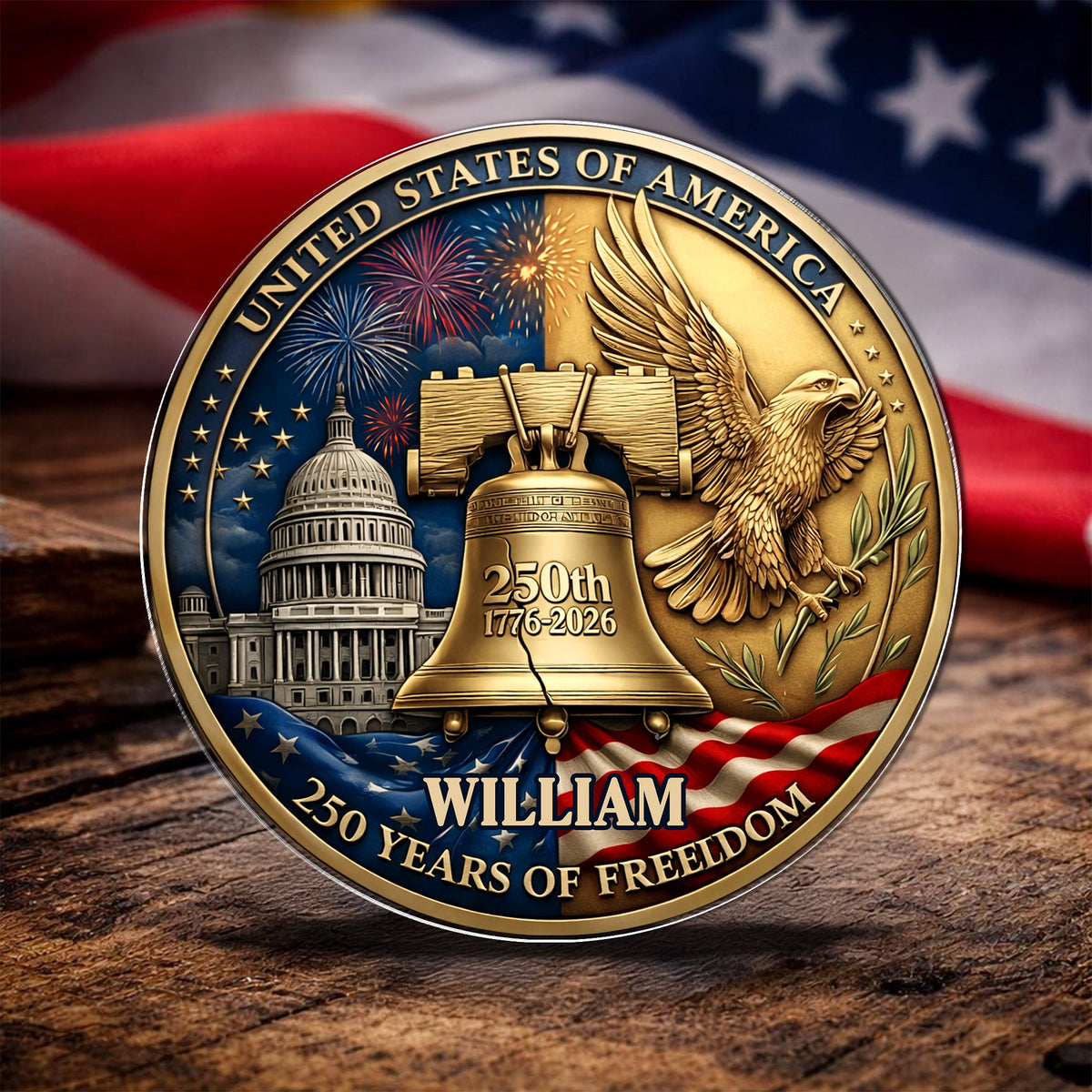Custom Name USA 250 Years Of Freedom 1776-2026 Liberty Bell & Eagle Badge Acrylic Pin HO82 901822