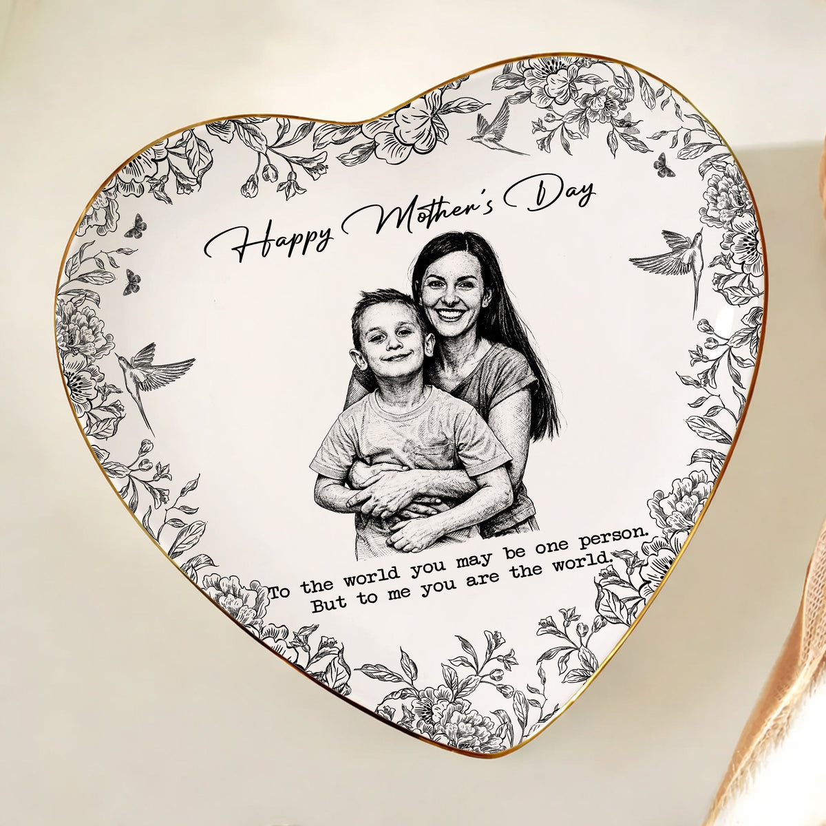 Custom Photo Pencil Sketch Happy Mother's Day To Mom Personalized Ring Dish HA75 920706