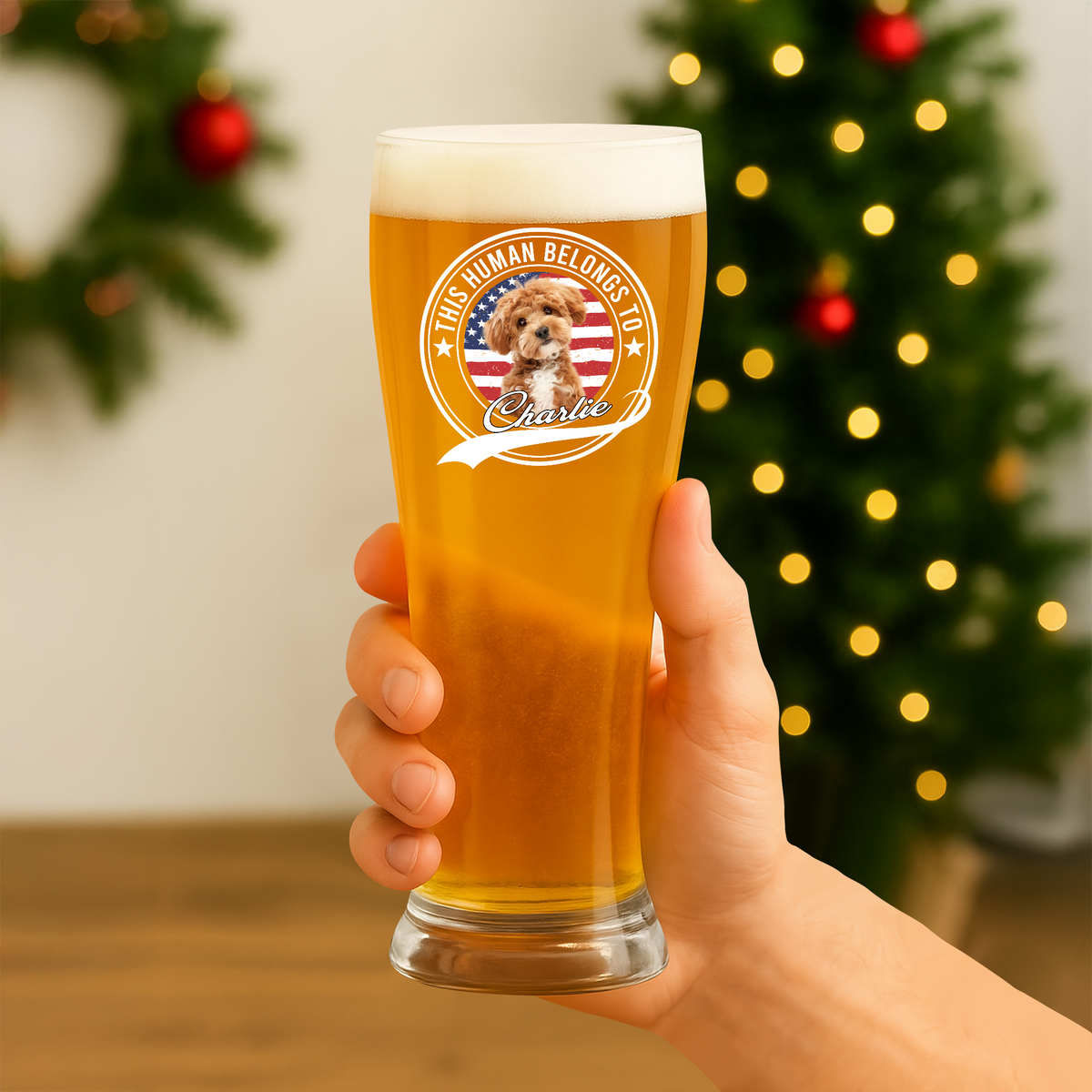 Custom Photo Human Belongs To Dog Cat Pet Pilsner Glass HA75 892886