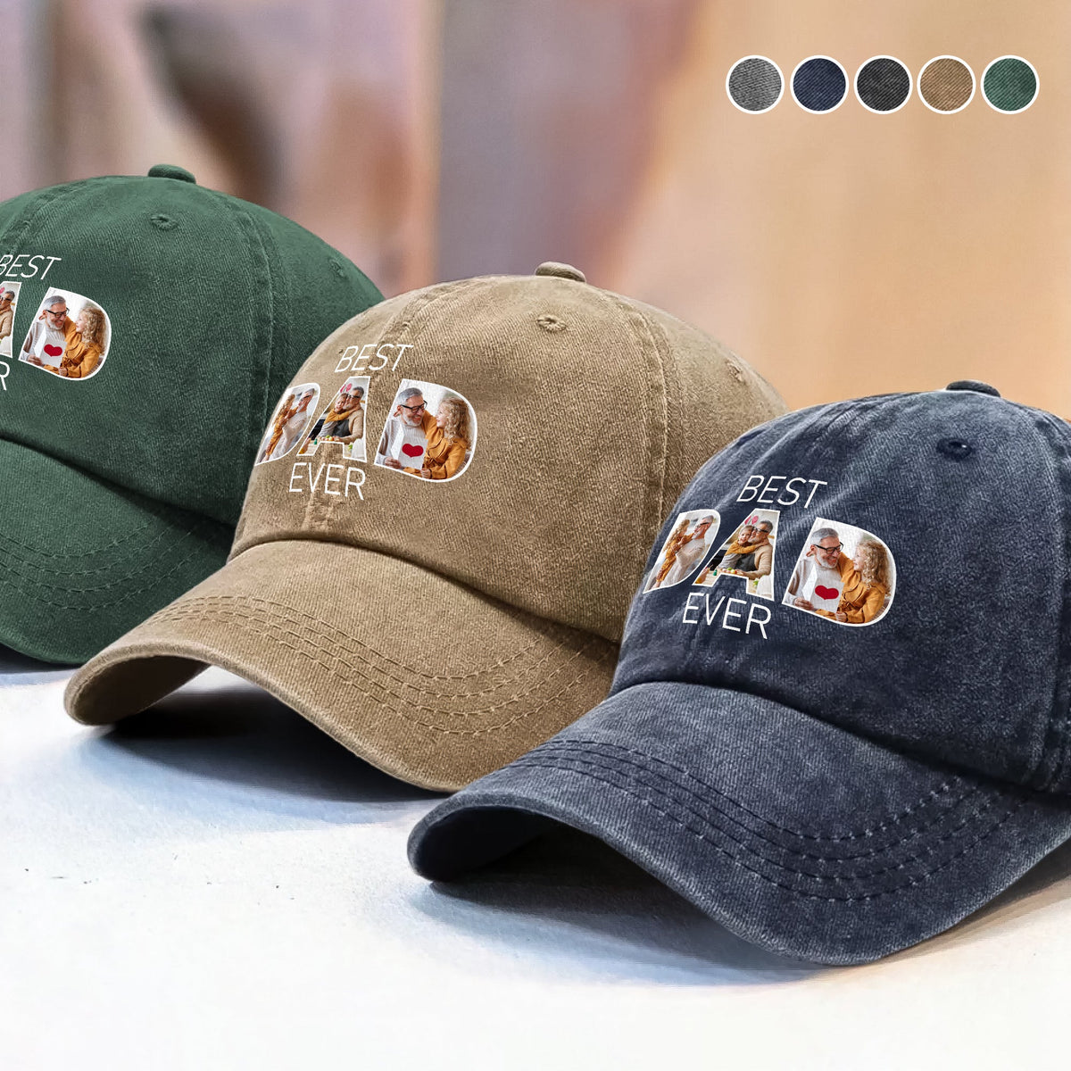 Custom Photo Best Dad Ever Washed Baseball Denim Cap TH10 894423