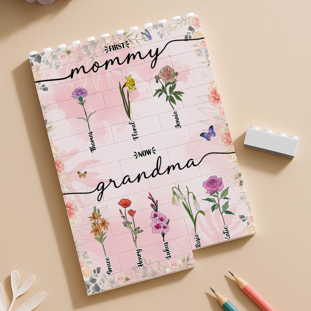 Personalized First Mom Now Grandma Birth Flower Bouquet Building Brick Blocks Mother's Day Gift HA75 920636