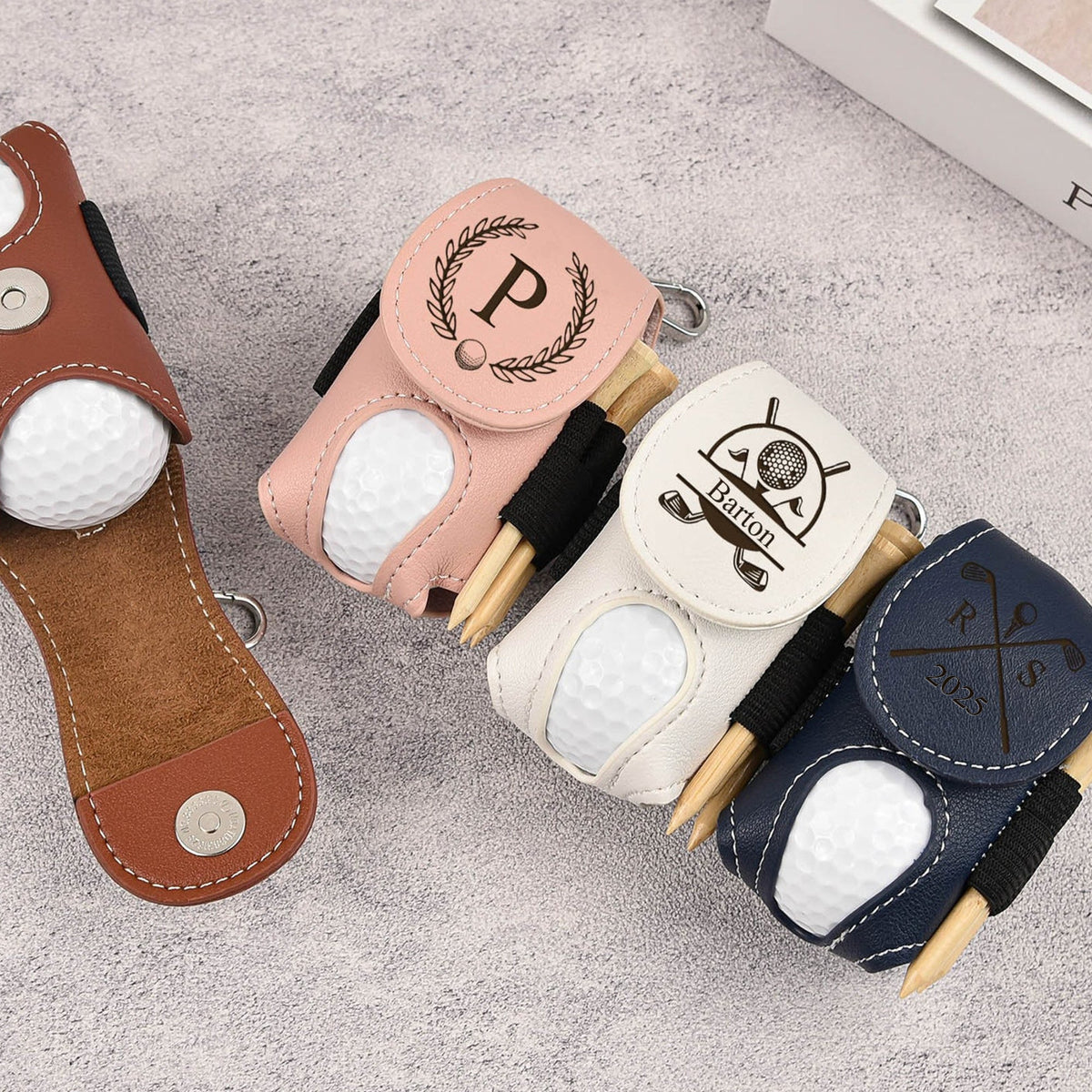 Personalized Name Leather Golf Ball Bag - Gift for Men, Dad, Boyfriend, Golf-Loving CH07 896882