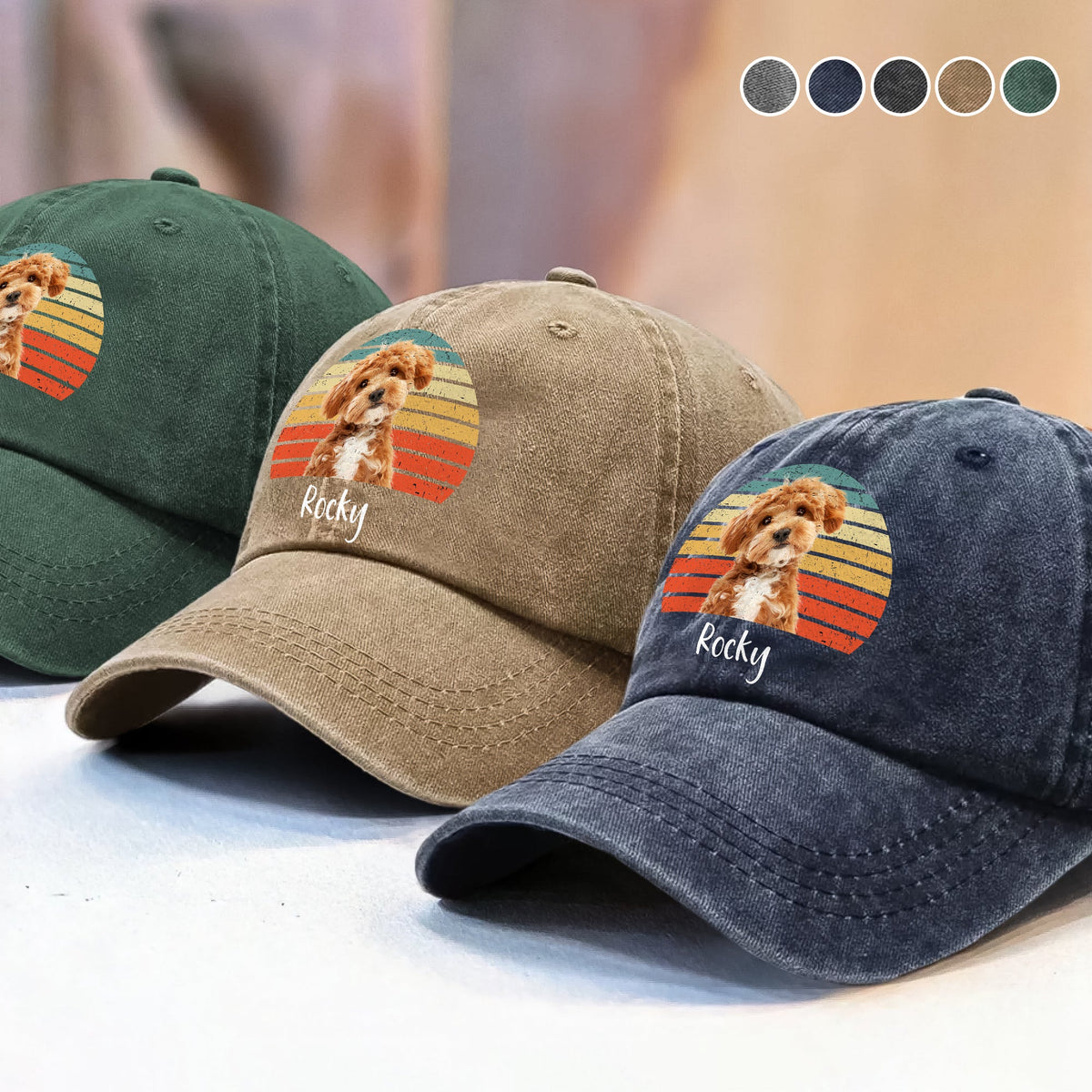 Custom Photo Dog Vintage Retro Washed Denim Baseball Cap HA75 897228
