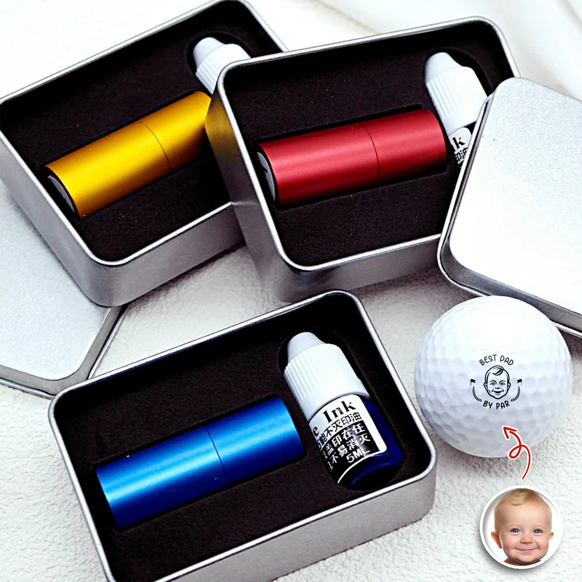 Custom Photo Best Dad By Par Golf Ball Stamp Box Gift for Golfer, Golf Ball Marker HA75 898518