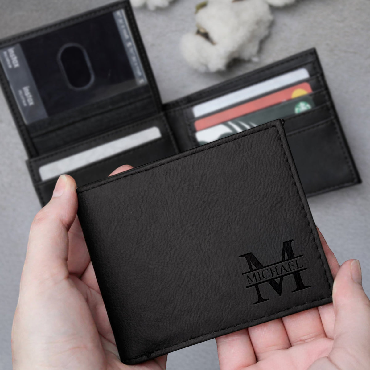 Personalized Name Engraved Leather Wallet Gift For Men, Dad, Boyfriend CH07 910372