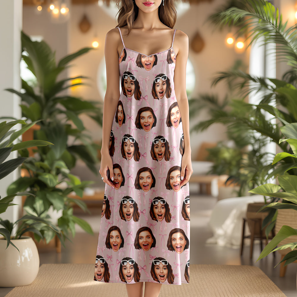 Custom Bestie Photo Coquette Pink Bows Hawaii Maxi Dress LM32 893397