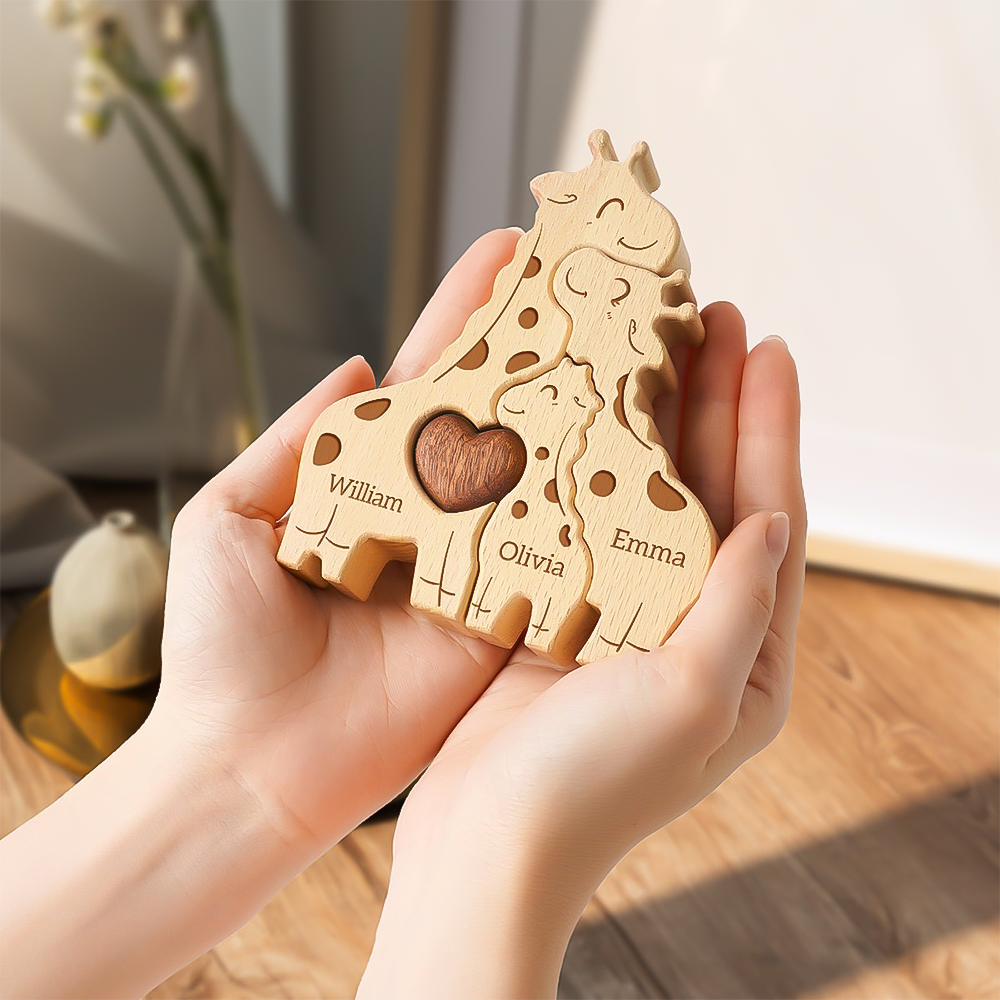 Personalized Giraffe Family Puzzle Personalized Engraved Family Name Puzzle Mother's Day Gift HA75 898886