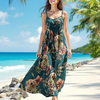 Custom Cute Dog Photo With Floral Pattern Women's V-neck Cami Maxi Dress LM32 893313