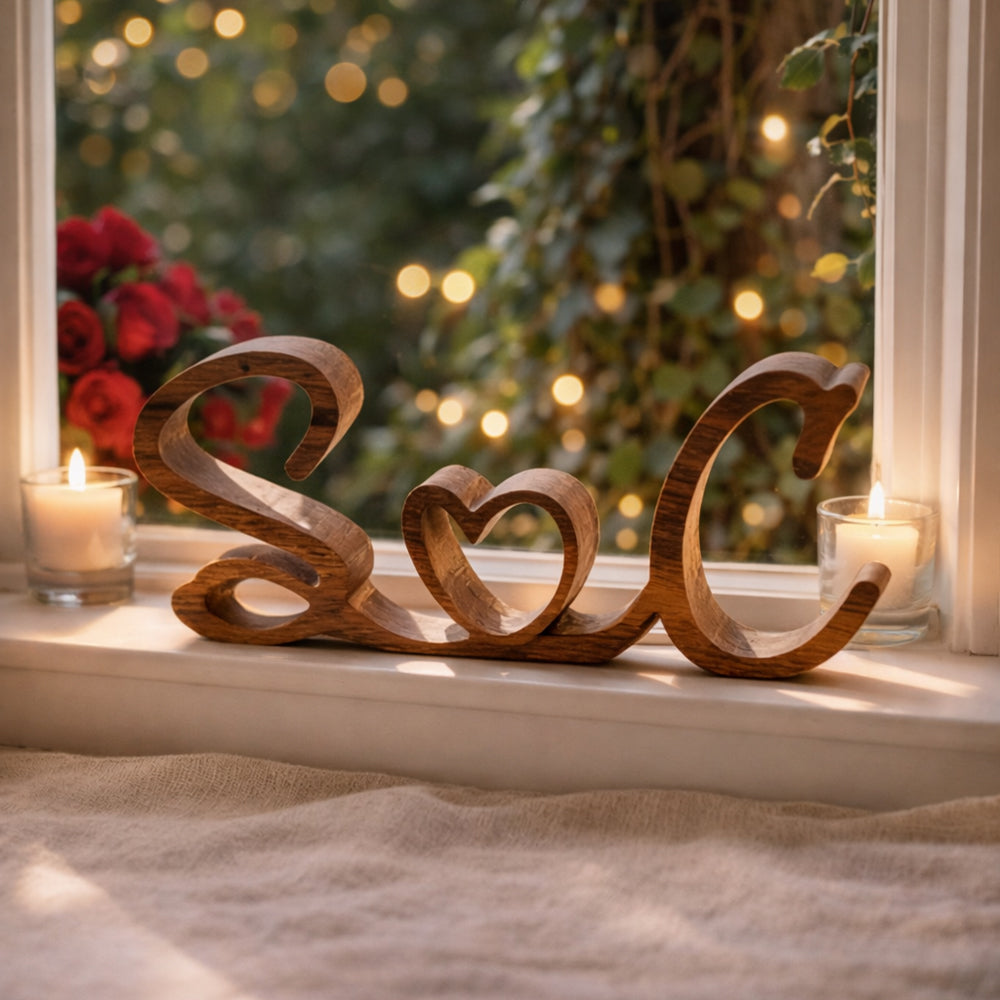 Personalized Couples Initials Wooden Sign with Heart - Anniversary Valentine Wedding Gift for Couples LM32 899175