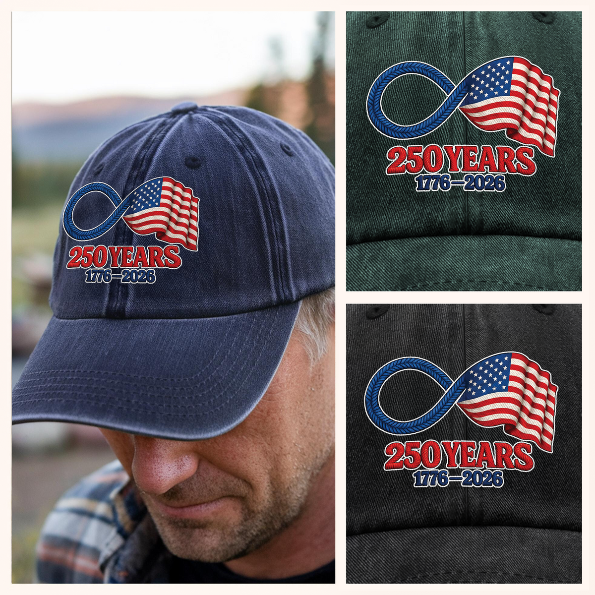 USA 250 Years Infinity Freedom American Flag Washed Denim Baseball Cap LM32 899307