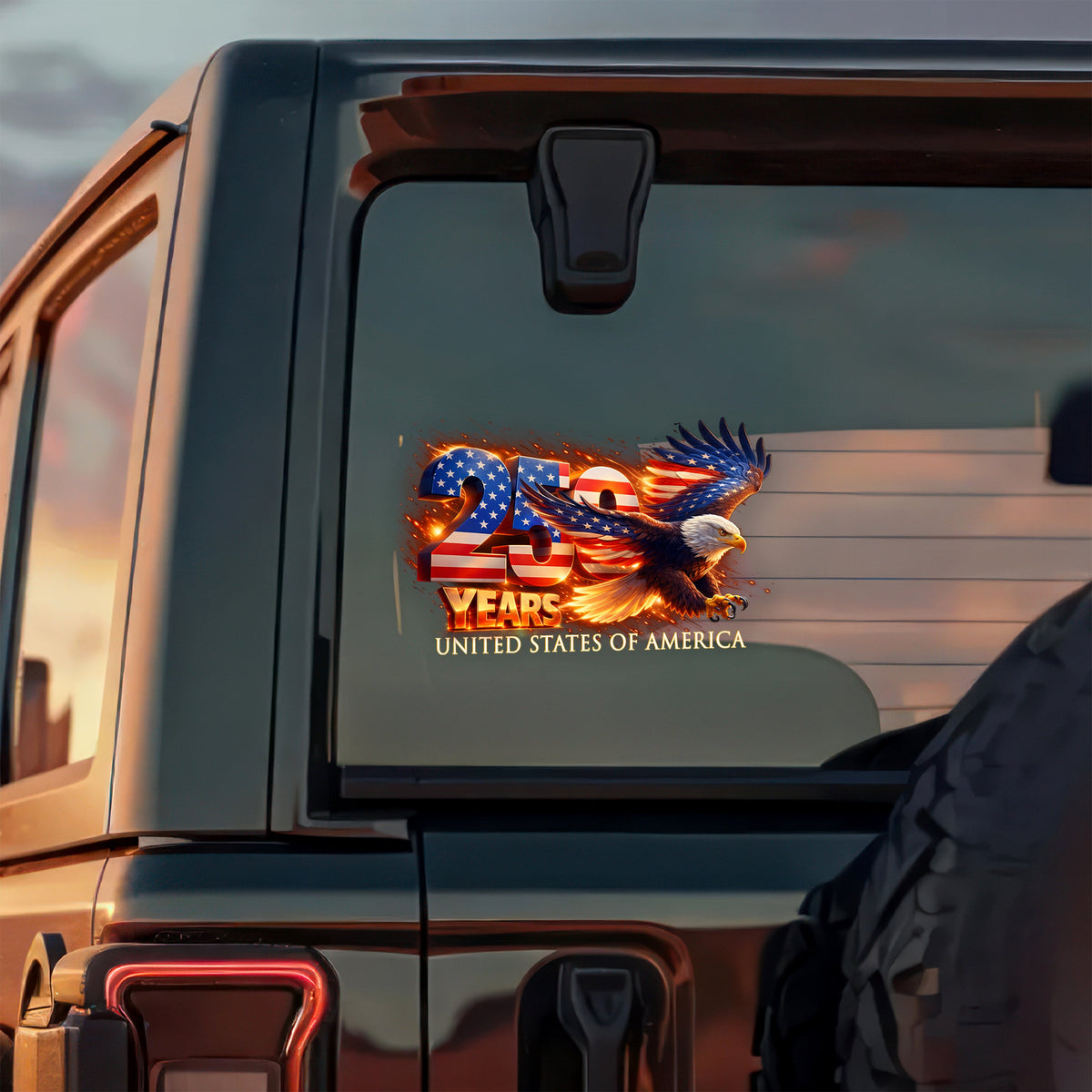 America 250 Patriotic Strong Bald Eagle - Fire Design Car Window Decal Sticker LM32 897909