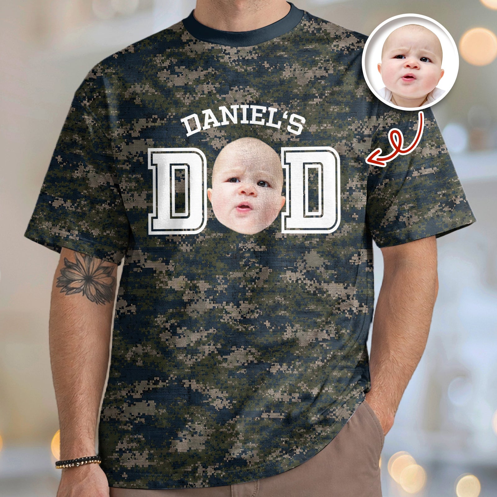 Custom Photo Dad Mom Camo Pattern 3D Shirt Father's Day Gift For Husband, Dad, Grandpa HA75 921396
