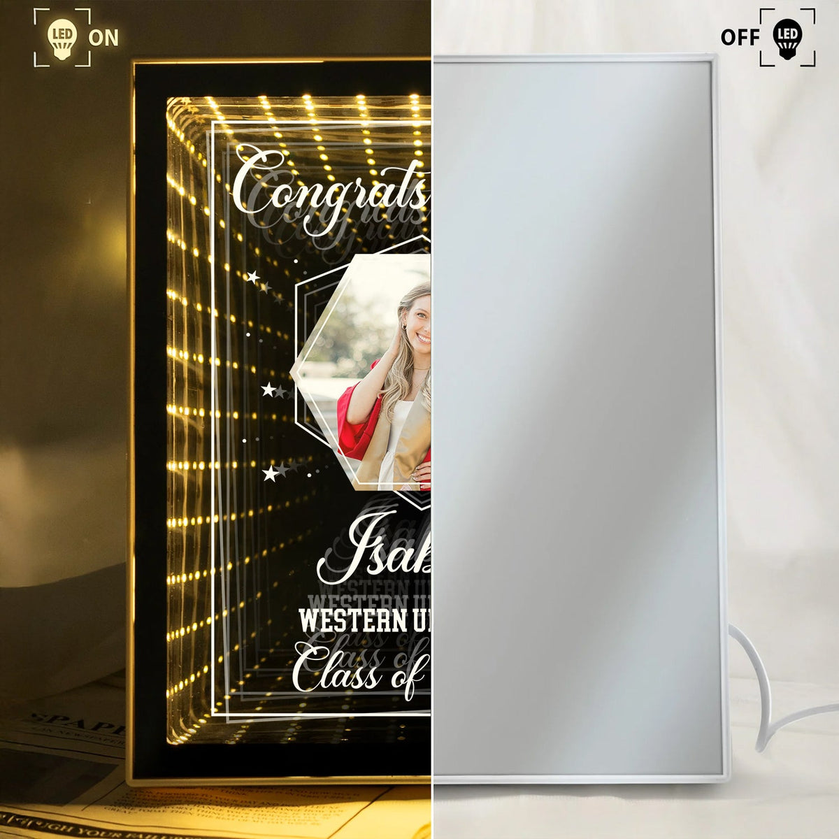 Custom Photo Congrats Grad Infinity Mirror Light Box - Graduation Gift For Siblings, Brothers, Sisters HO82 901628