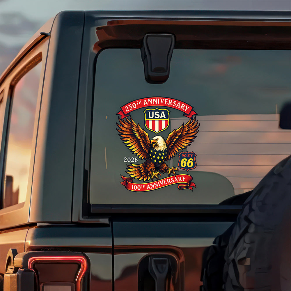 Celebrate  America 250th Anniversary & Honoring 100 Years of Route 66 Car Window Decal Sticker CH07 910496