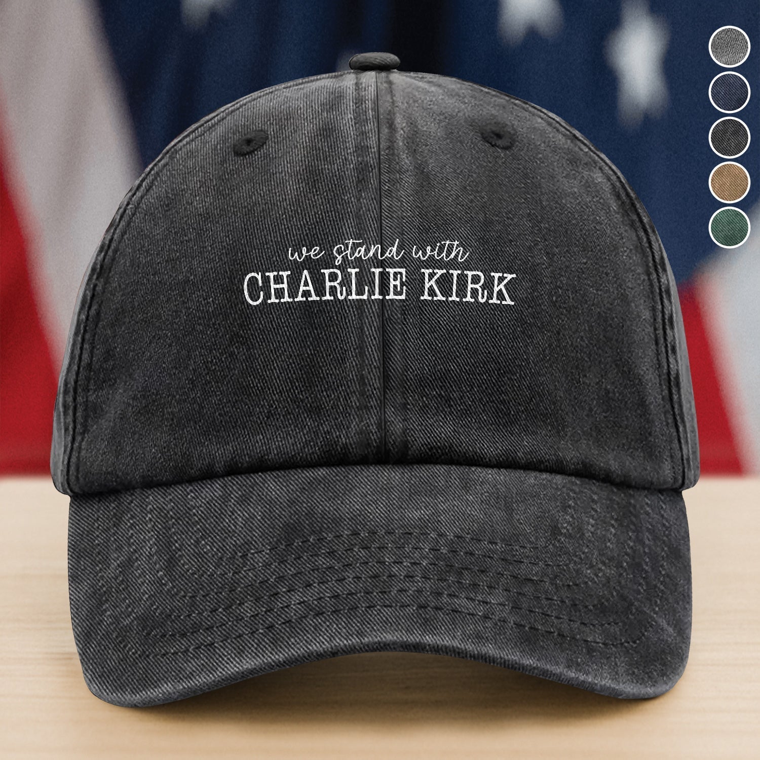 We Stand With Charlie Kirk Memorial Washed Denim Baseball Cap LM32 65443