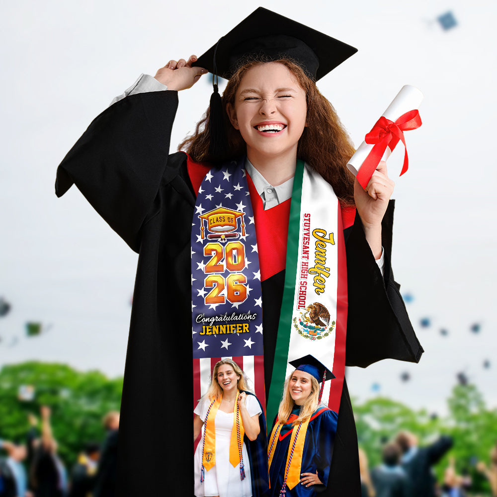 Custom Photo Country Flag Class of 2026 Stoles Sash, Graduation Gift, Senior Gift HO82 901320