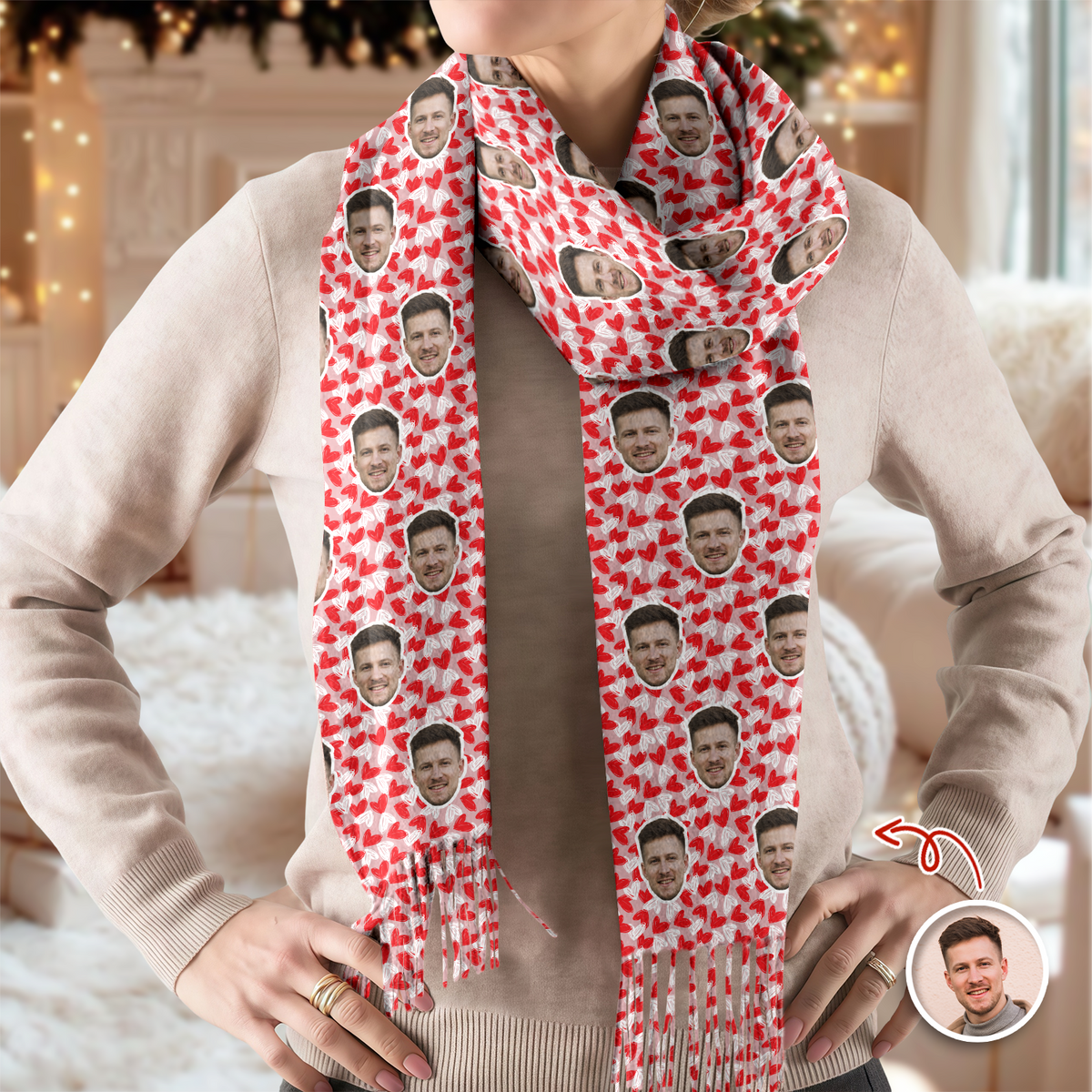Custom Photo Wool Scarf Gift For Him, Her, Valentine LM32 897667
