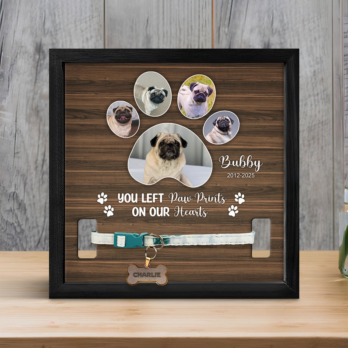 Custom Photo You Left Paw Prints On Our Hearts Memorial Square Collar Frame TH10 892717