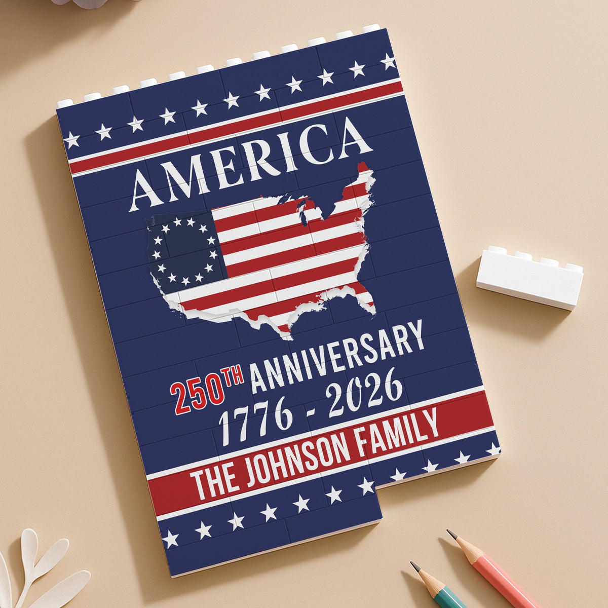 Personalized Family Name America 250th Anniversary Building Brick Blocks HA75 920536