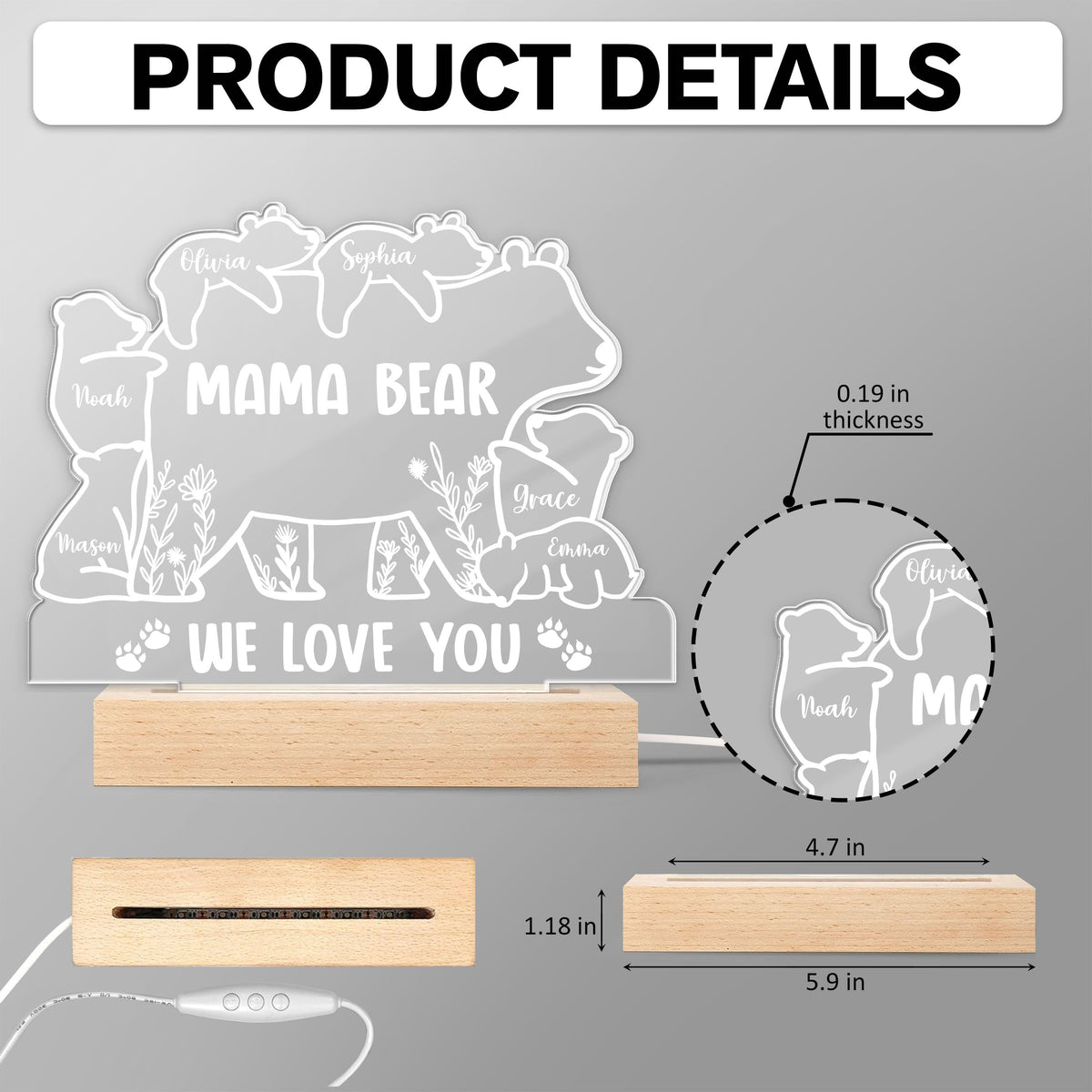 Mama Bear We Love You Personalized LED Night Light Gift For Mom Grandma CH07 895310