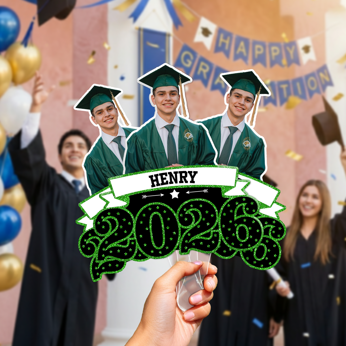 Personalised Faux Glitter Face Photo Graduation Congrats Face Fan with Name Graduation Gift for Graduates HO82 901450